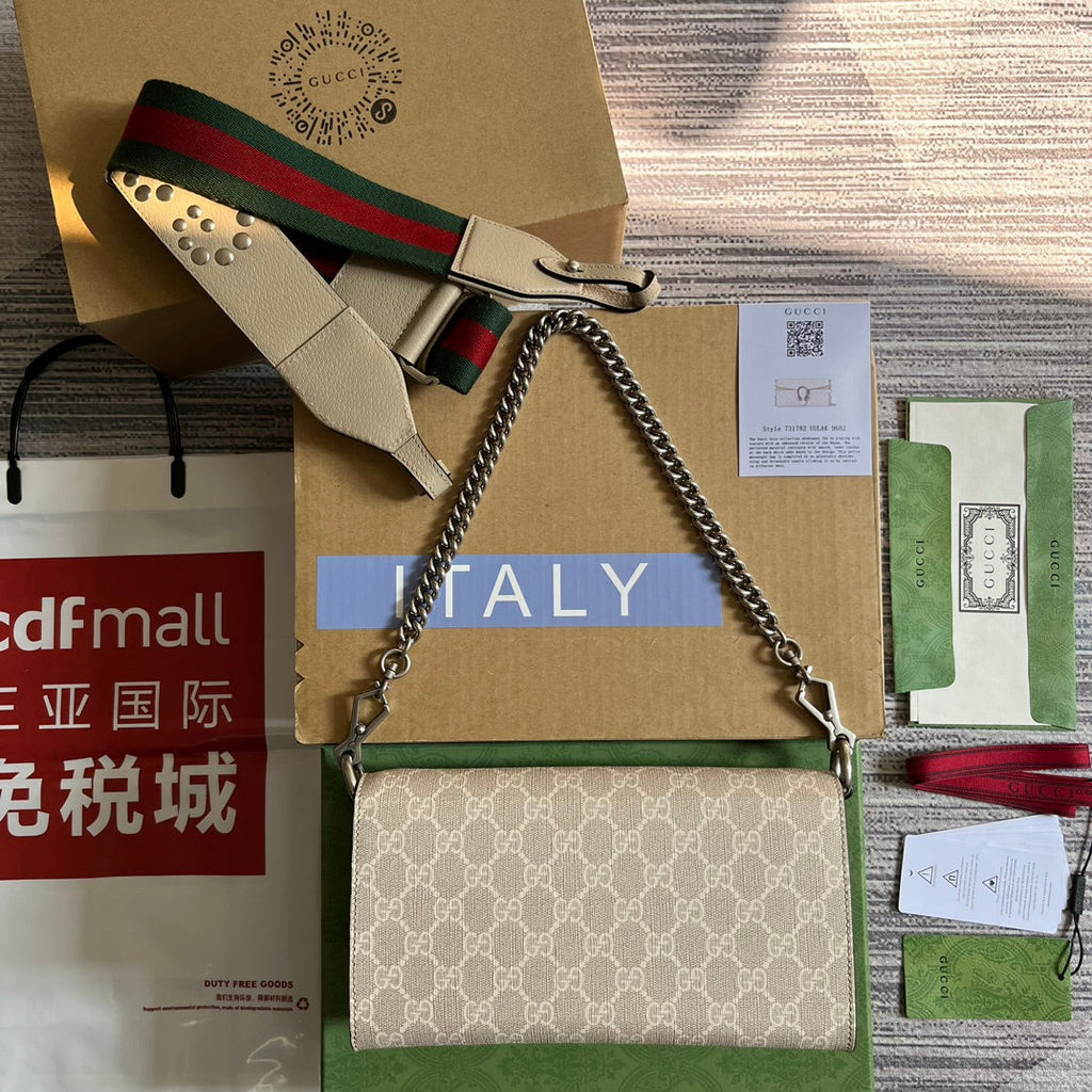 DIONYSUS G*G 25 SMALL RECTANGULAR BAG IN BEIGE CANVAS