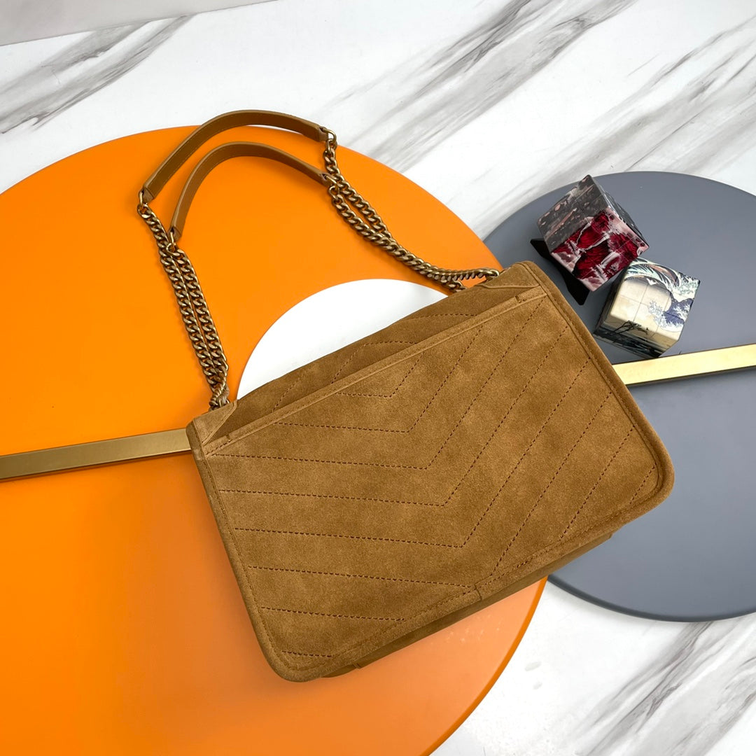 Niki Baby Shoulder Bag 28cm Brown Suede