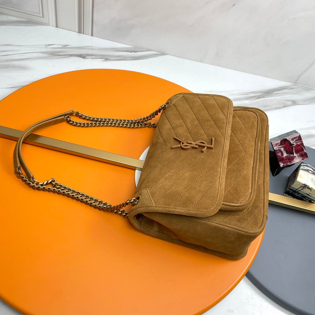 Niki Baby Shoulder Bag 28cm Brown Suede