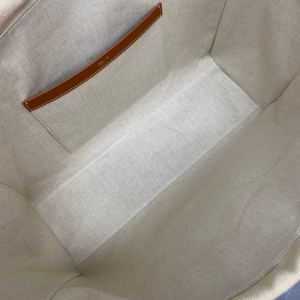 C*line Drawstring Cabas Bag Beige Brown Calfskin Textile