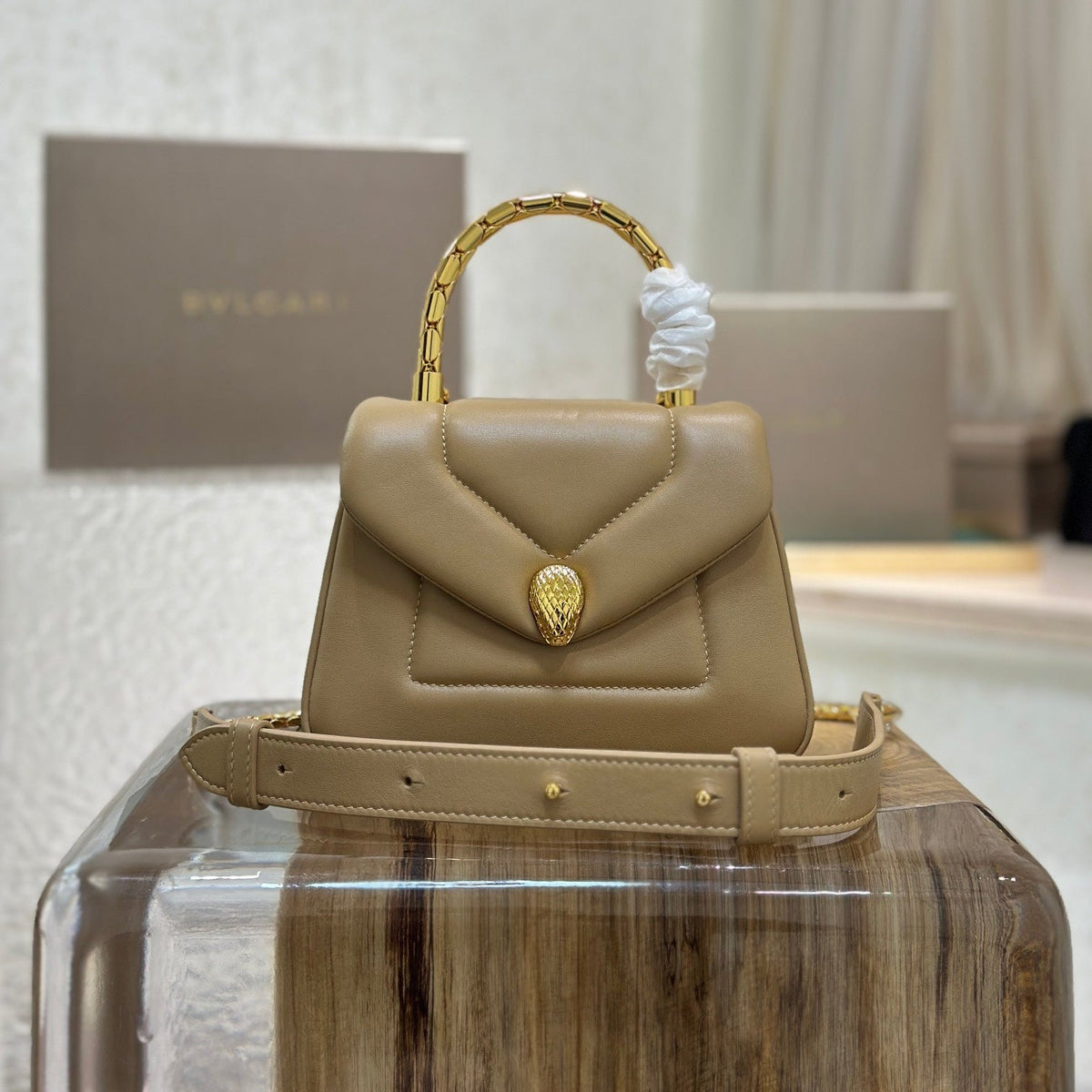 B*V*L Serpenti Reverse Top Handle Calfskin GHW