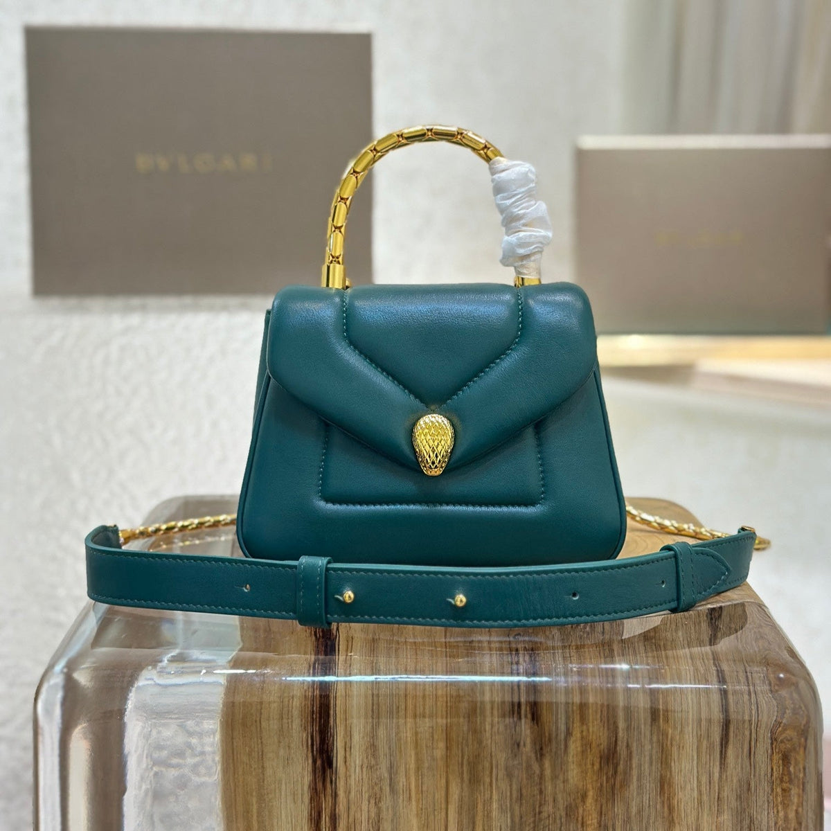 B*V*L Serpenti Reverse Top Handle Calfskin GHW