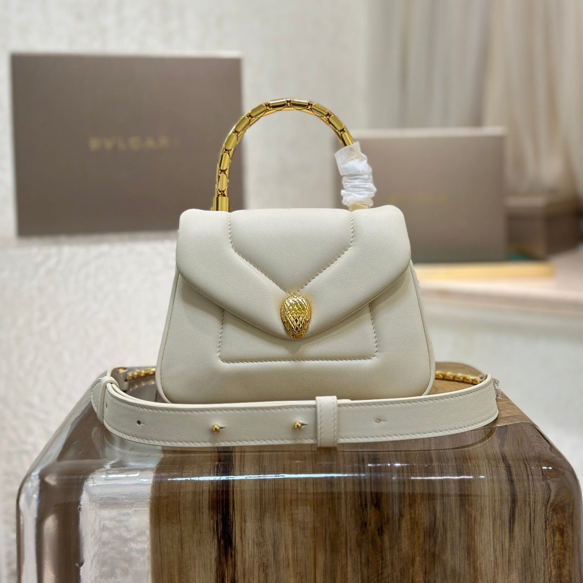 B*V*L Serpenti Reverse Top Handle Calfskin GHW
