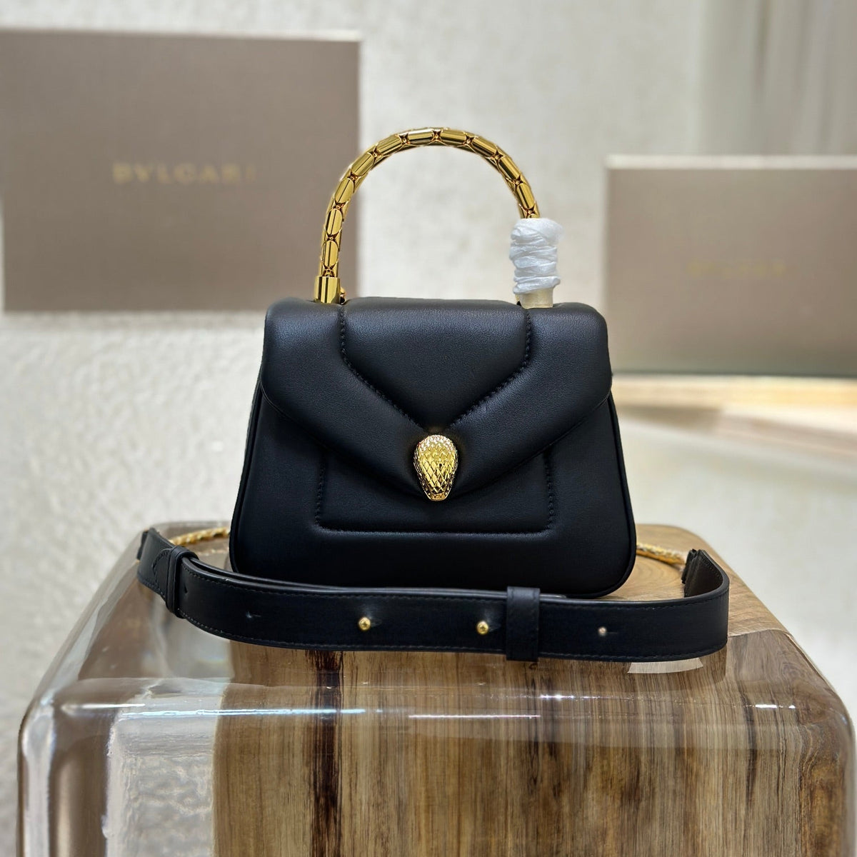 B*V*L Serpenti Reverse Top Handle Calfskin GHW