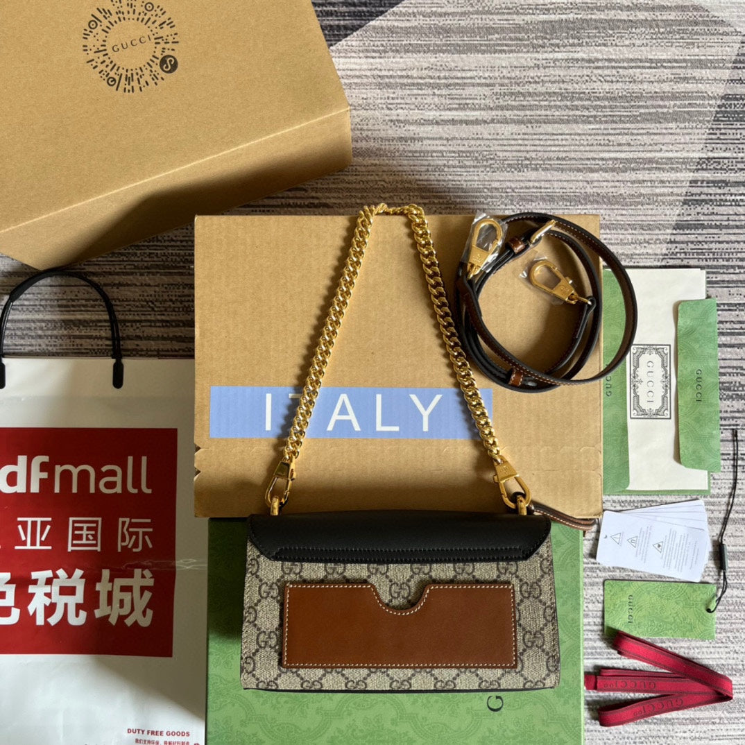 PADLOCK 22 SMALL G*G BAG IN BLACK CALFSKIN AND BEIGE CANVAS