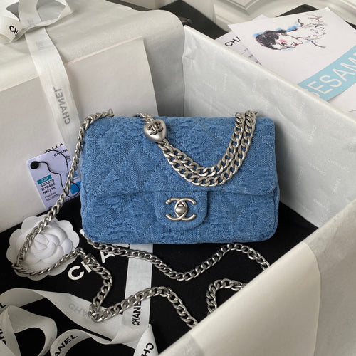 23P Flap Bag Denim Silver Hardware