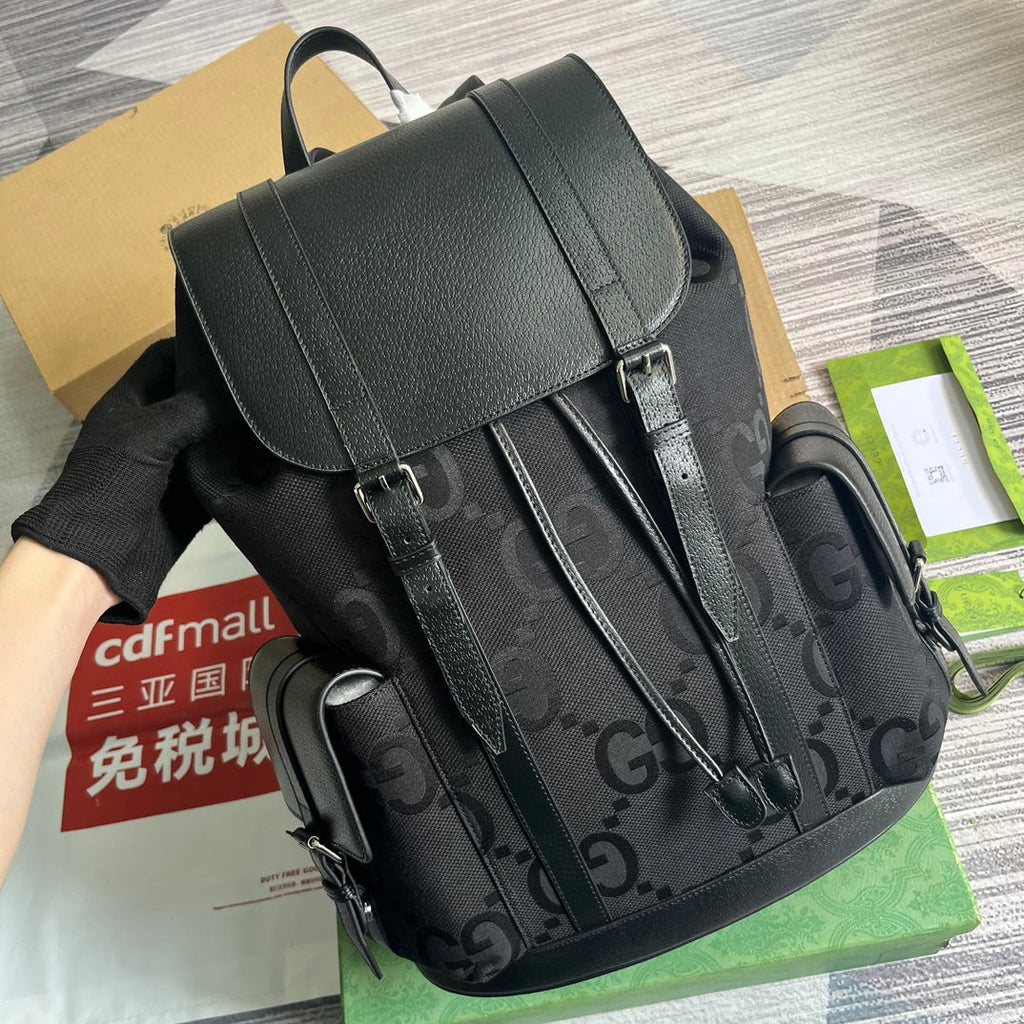 G*G OPHIDIA LARGE 42 BACKPACK IN BLACK CANVAS AND CALFSKIN