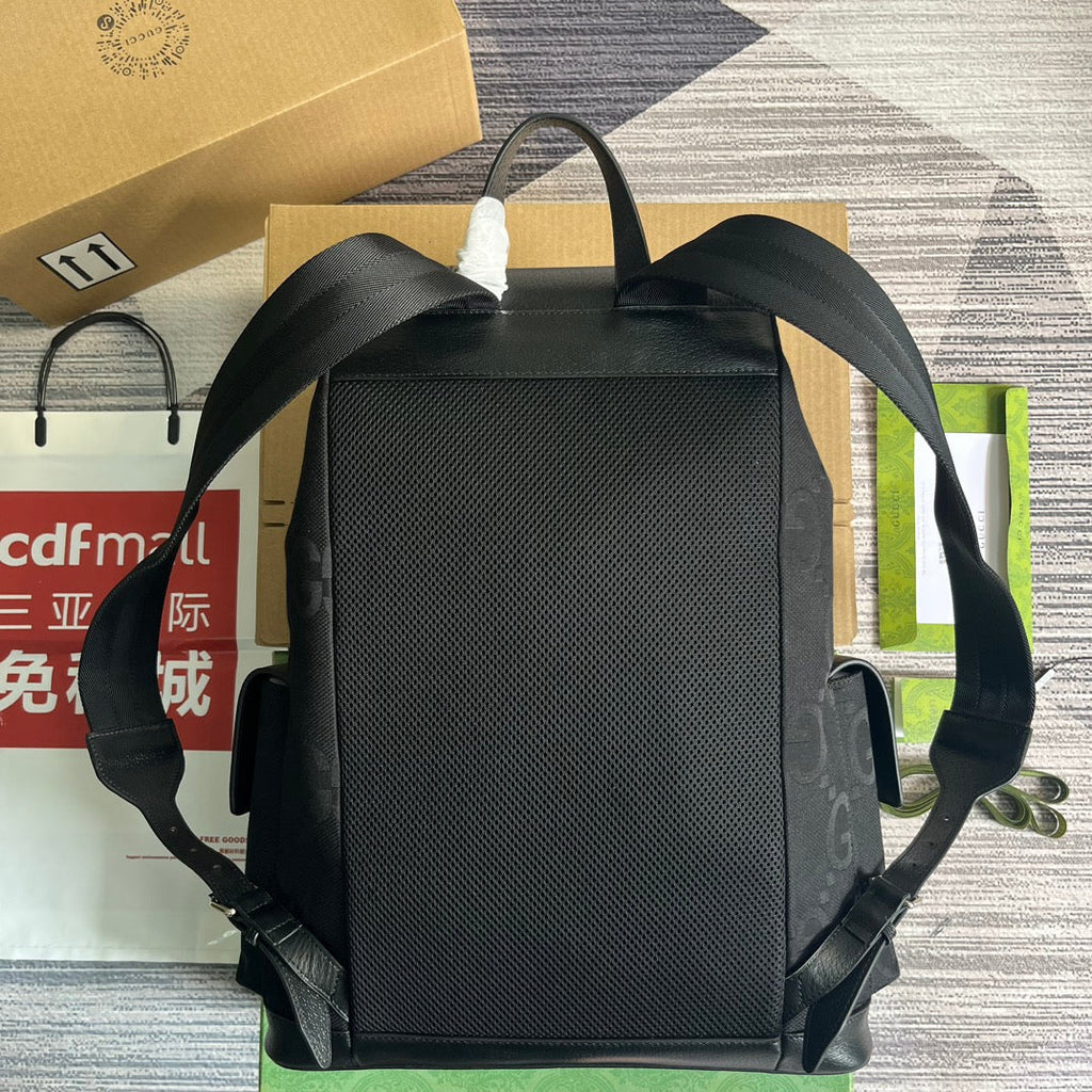 G*G OPHIDIA LARGE 42 BACKPACK IN BLACK CANVAS AND CALFSKIN