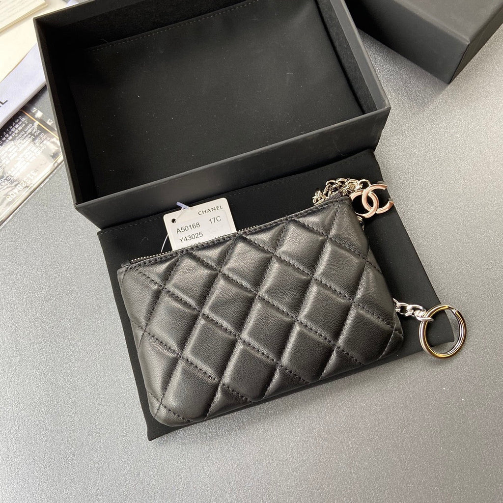 C*C A50168 Keyring Cardholder Black Sheepskin Sliver Steel