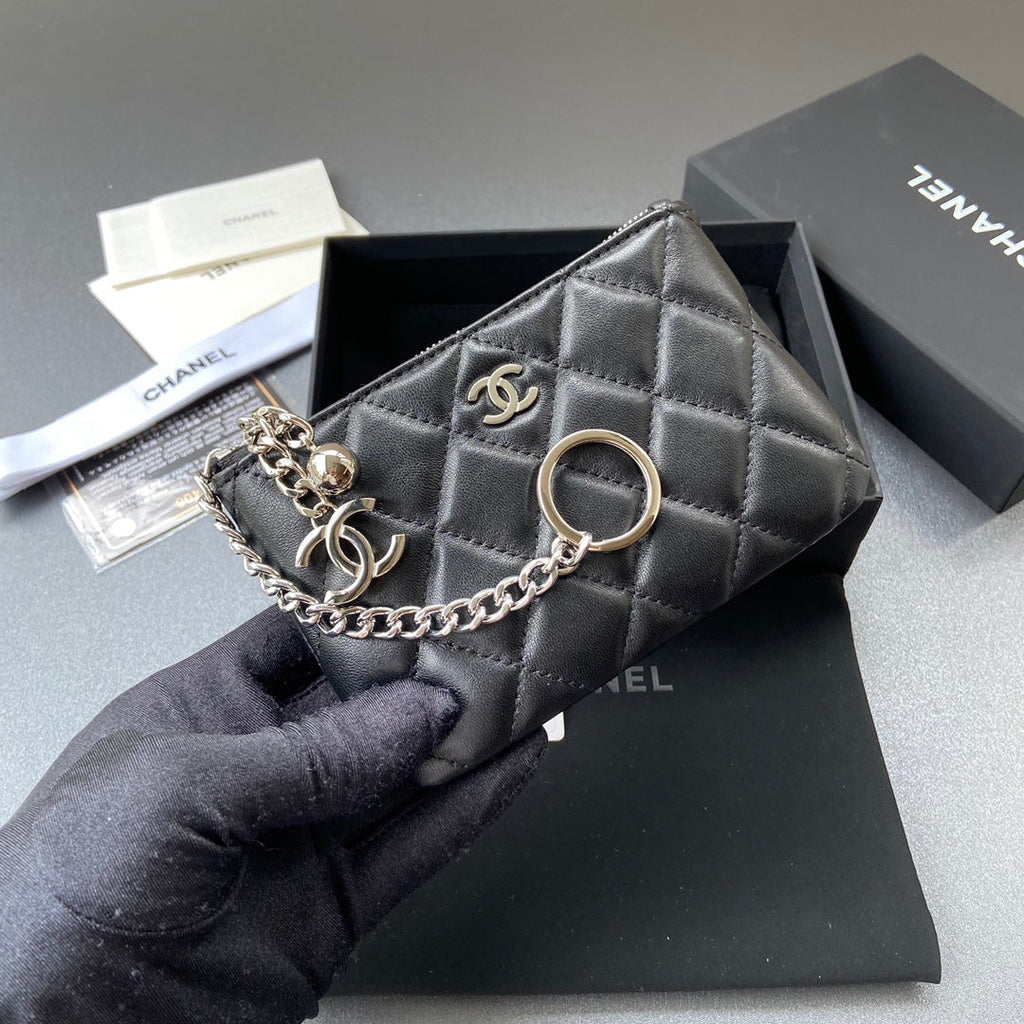C*C A50168 Keyring Cardholder Black Sheepskin Sliver Steel