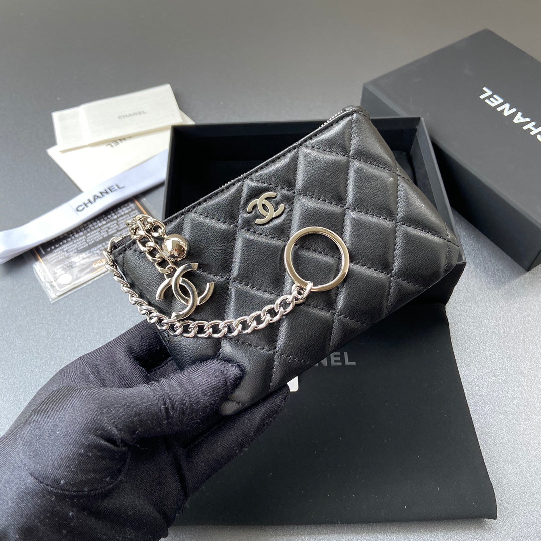 C*C A50168 Keyring Cardholder Black Sheepskin Sliver Steel