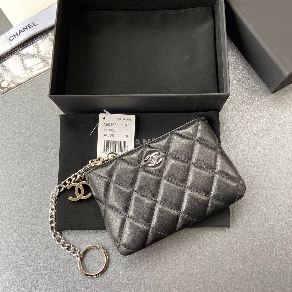 C*C A50168 Keyring Cardholder Black Sheepskin Sliver Steel