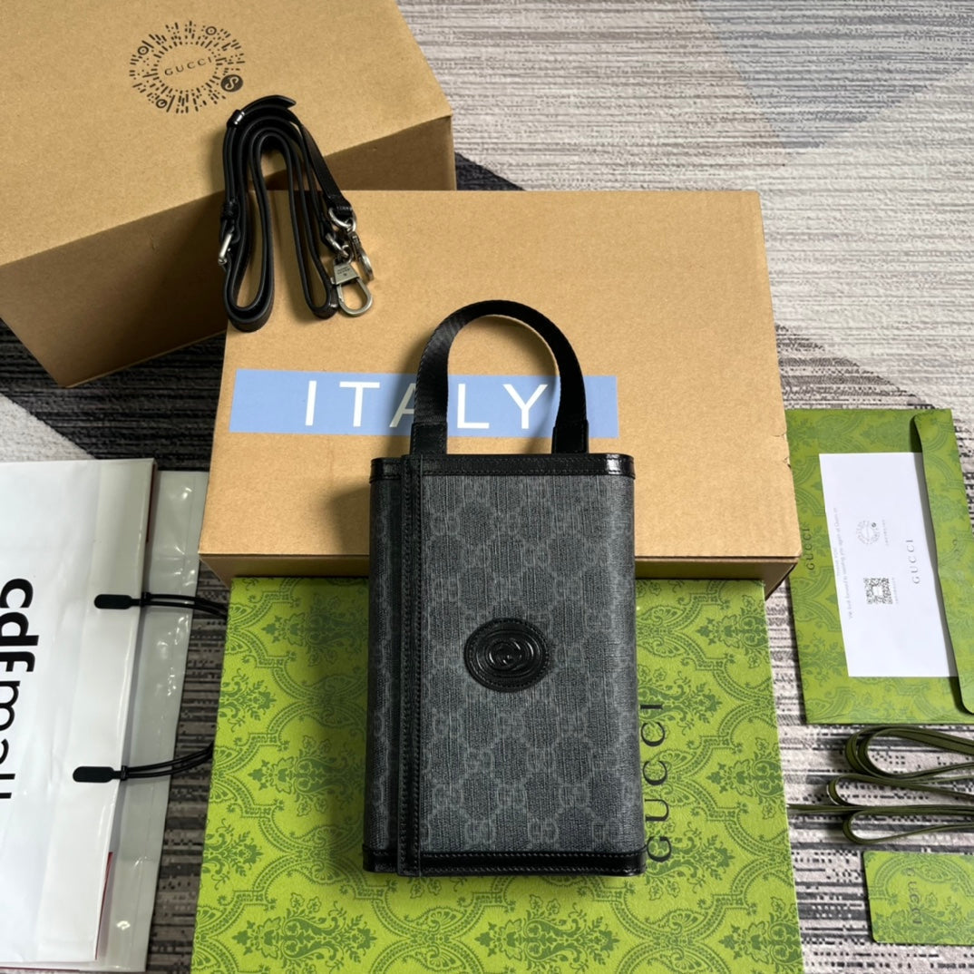 G*G CLASP CLUTCH CANVAS CALFSKIN