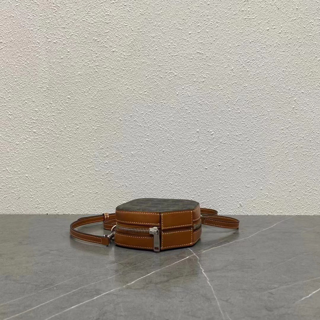 C*line Cube Box Bag Triomphe Black Brown Canvas & Calfskin