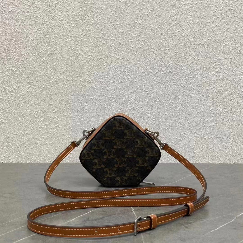 C*line Cube Box Bag Triomphe Black Brown Canvas & Calfskin
