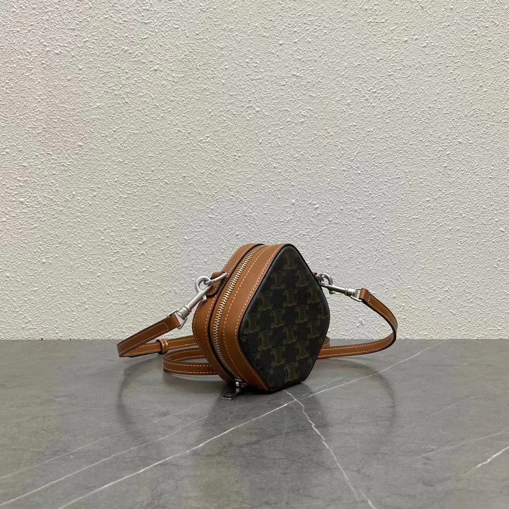 C*line Cube Box Bag Triomphe Black Brown Canvas & Calfskin