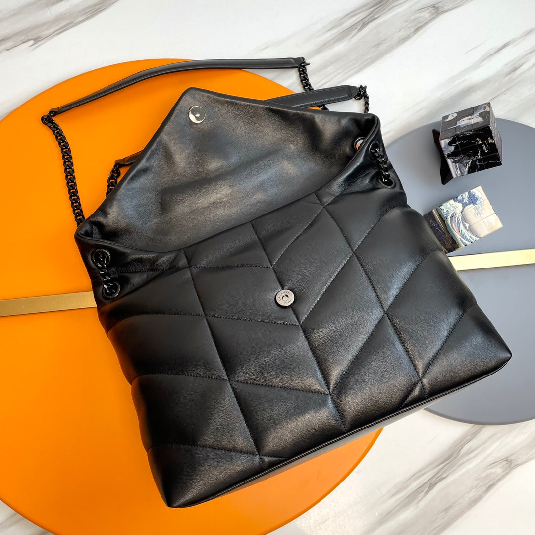Y*S*L Loulou Puffer Medium Bag 35cm Full Black Glossy Leather