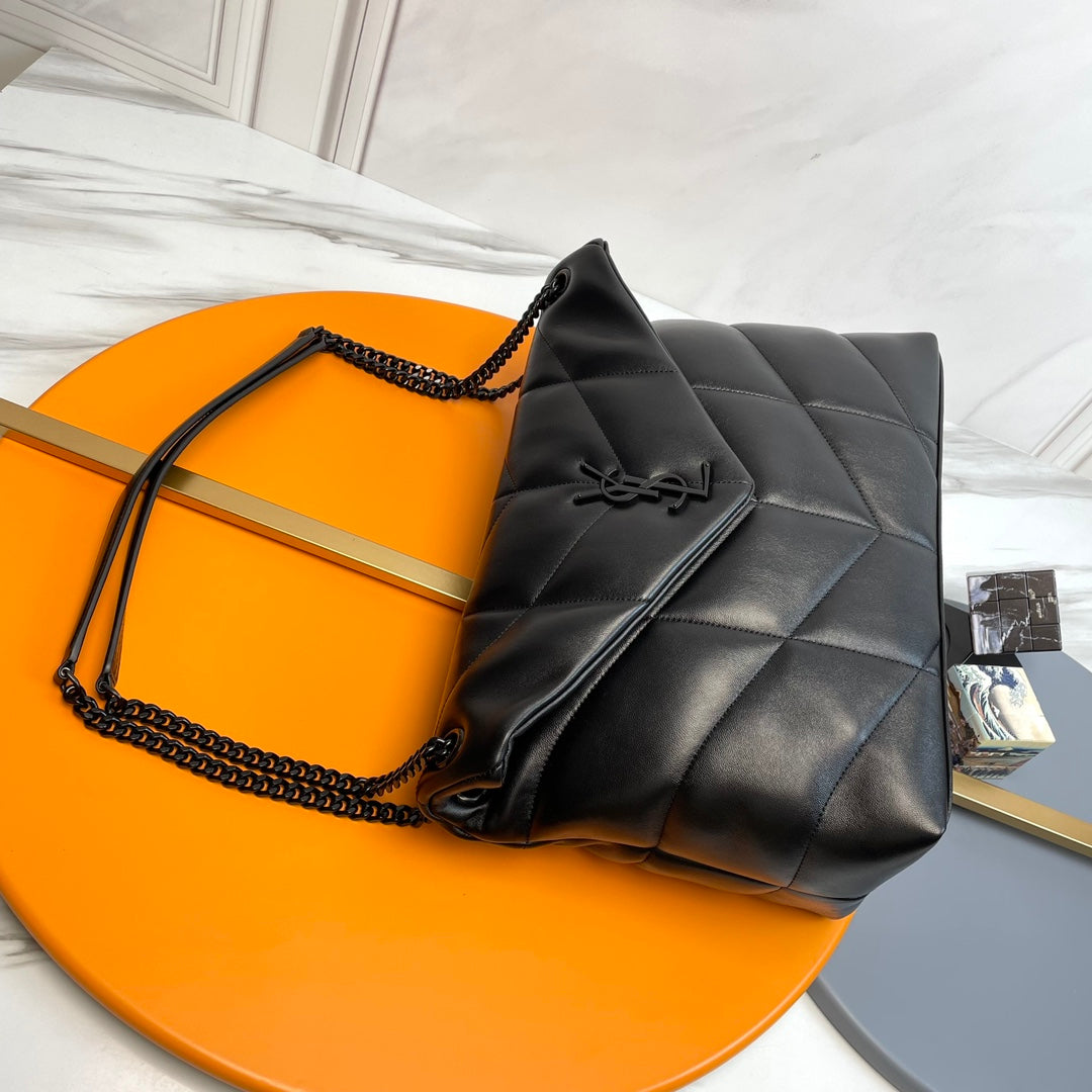 Y*S*L Loulou Puffer Medium Bag 35cm Full Black Glossy Leather