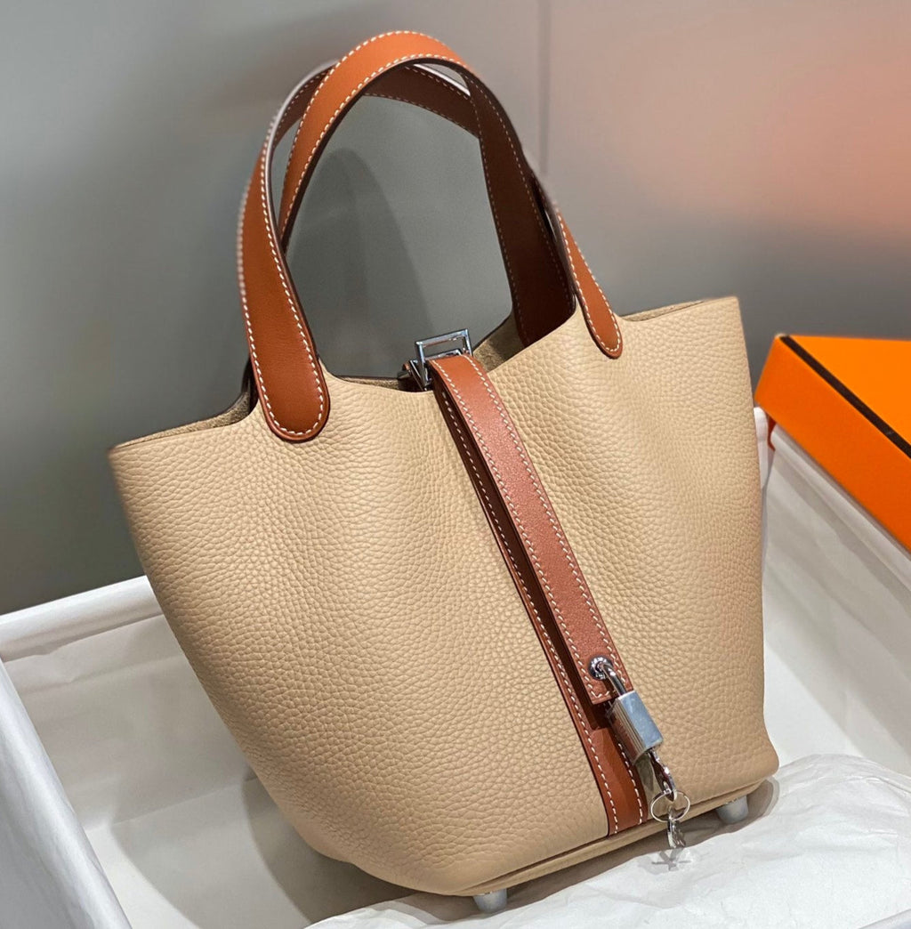 H*rmes Picotin Lock 18 Beige mix Brown Togo Leather