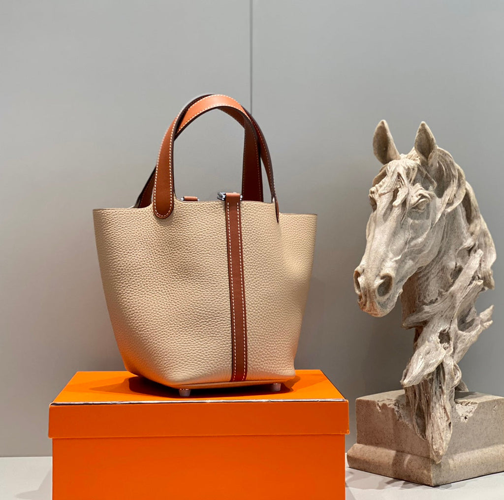 H*rmes Picotin Lock 18 Beige mix Brown Togo Leather