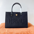 V*rsace Denim Canvas Tote Bag Cowhide Handle