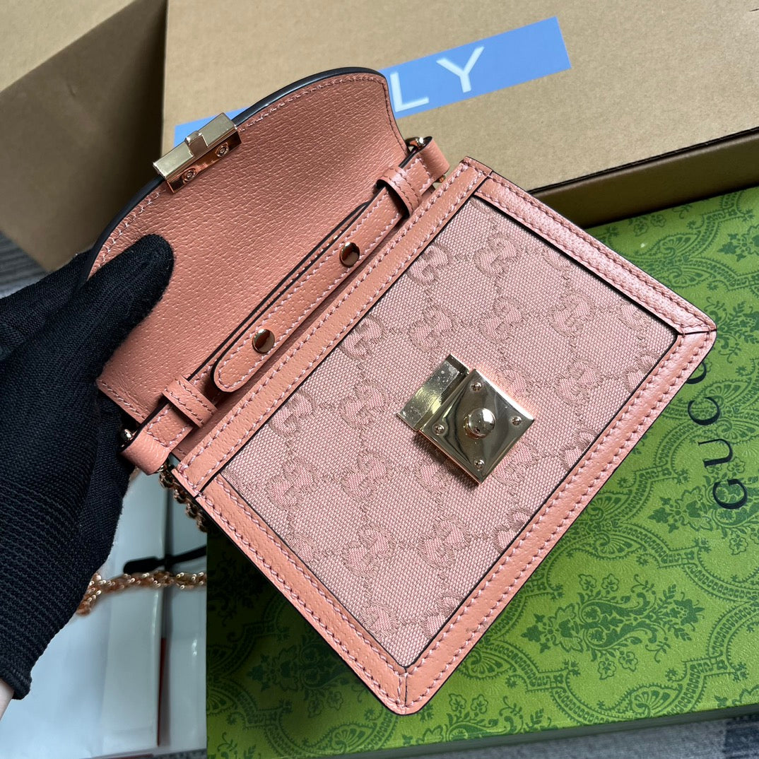 G*G OPHIDIA MINI 17 HANDBAG IN LIGHT PINK CANVAS