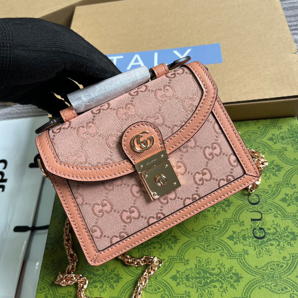 G*G OPHIDIA MINI 17 HANDBAG IN LIGHT PINK CANVAS