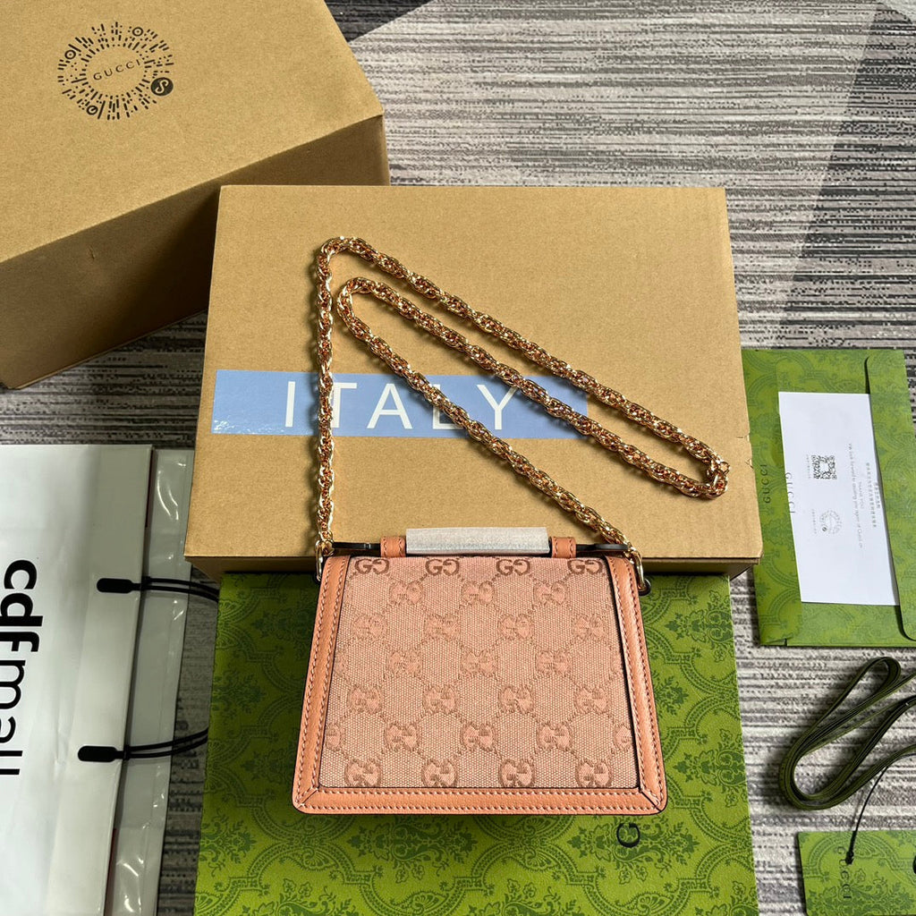 G*G OPHIDIA MINI 17 HANDBAG IN LIGHT PINK CANVAS
