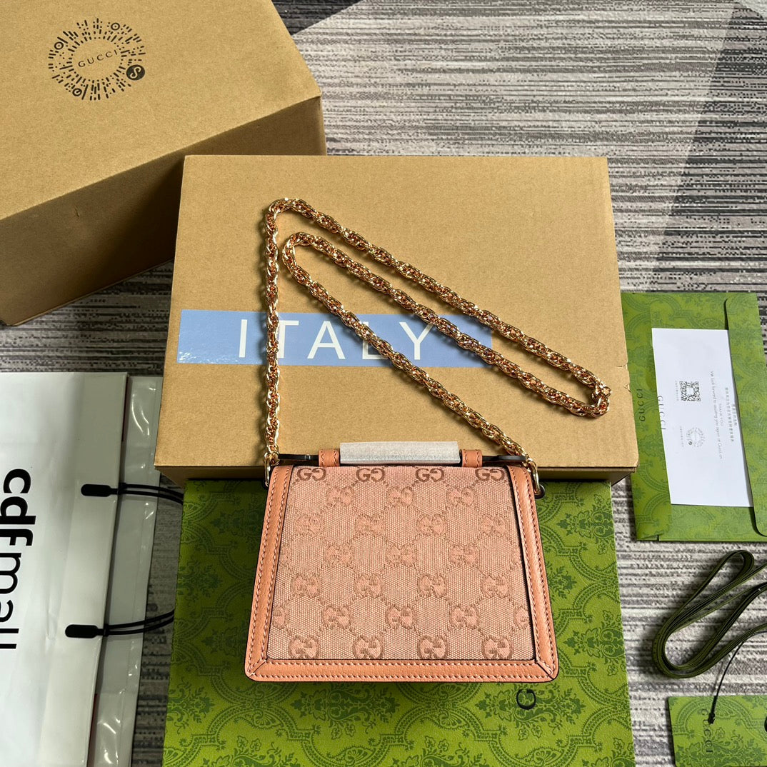 G*G OPHIDIA MINI 17 HANDBAG IN LIGHT PINK CANVAS