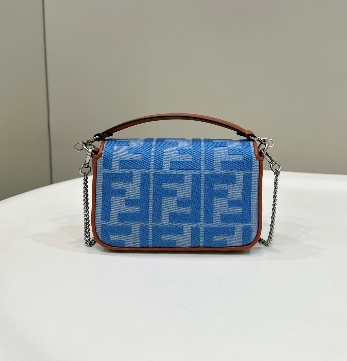 F*ndi 19 BAGUETTE BAG IN LIGHT BLUE CANVAS WITH SILVER HARDWARE