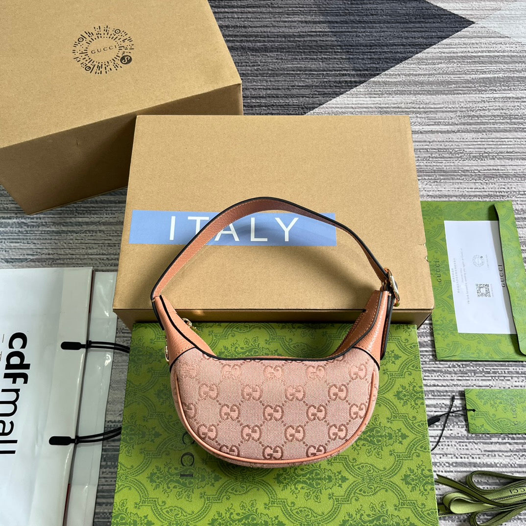 OPHIDIA G*G MINI 20 BAG IN LIGHT PINK CANVAS AND CALFSKIN