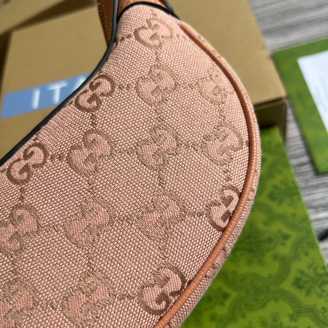 OPHIDIA G*G MINI 20 BAG IN LIGHT PINK CANVAS AND CALFSKIN