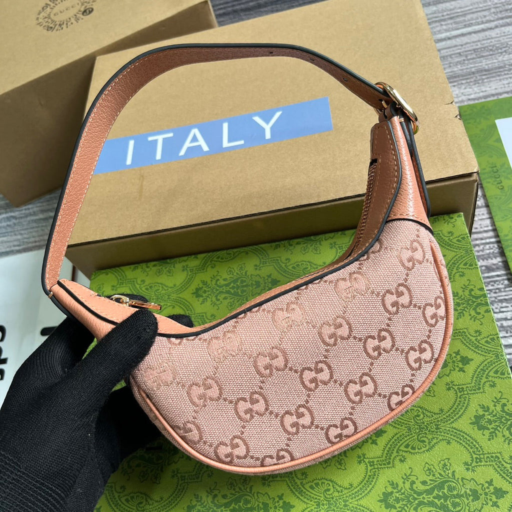 OPHIDIA G*G MINI 20 BAG IN LIGHT PINK CANVAS AND CALFSKIN