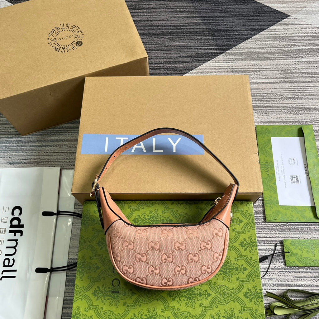 OPHIDIA G*G MINI 20 BAG IN LIGHT PINK CANVAS AND CALFSKIN