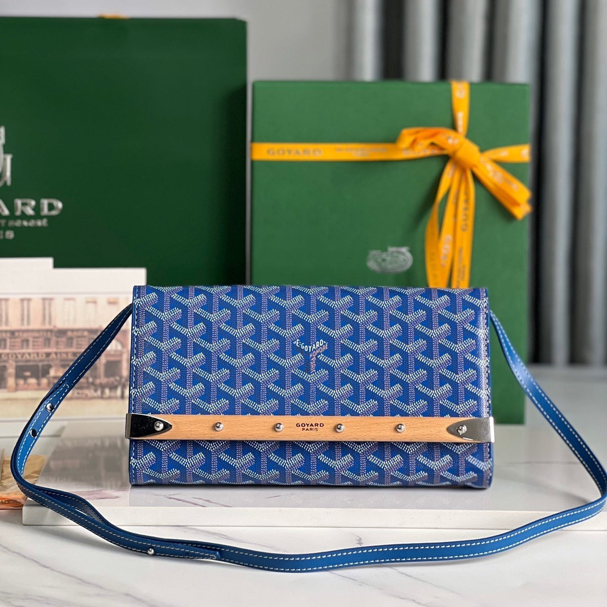 MONTE-CARLO PM CLUTCH 25 IN SAPPHIRE BLUE G*yardine CANVAS