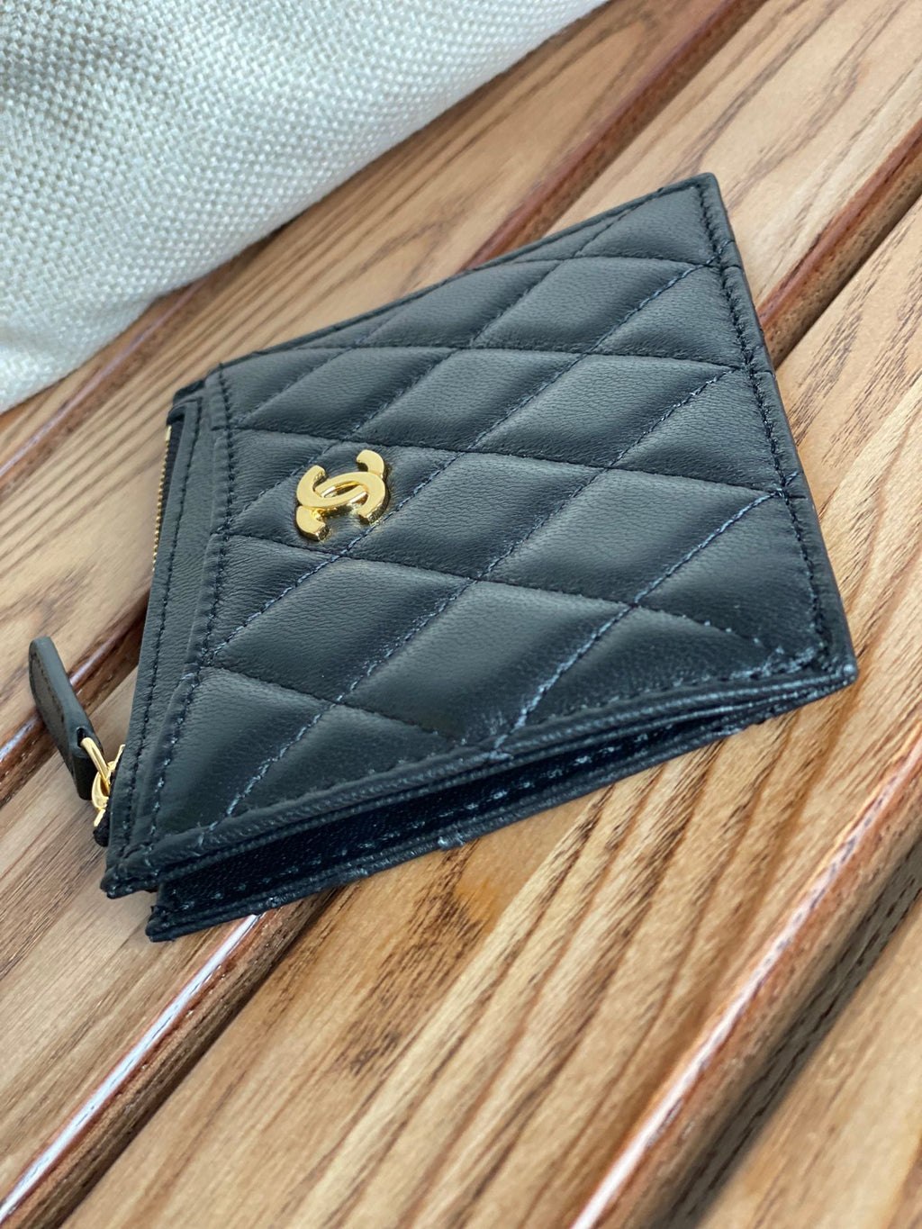 C*C A84105 Coin Case Black Gold Metal Lamskin