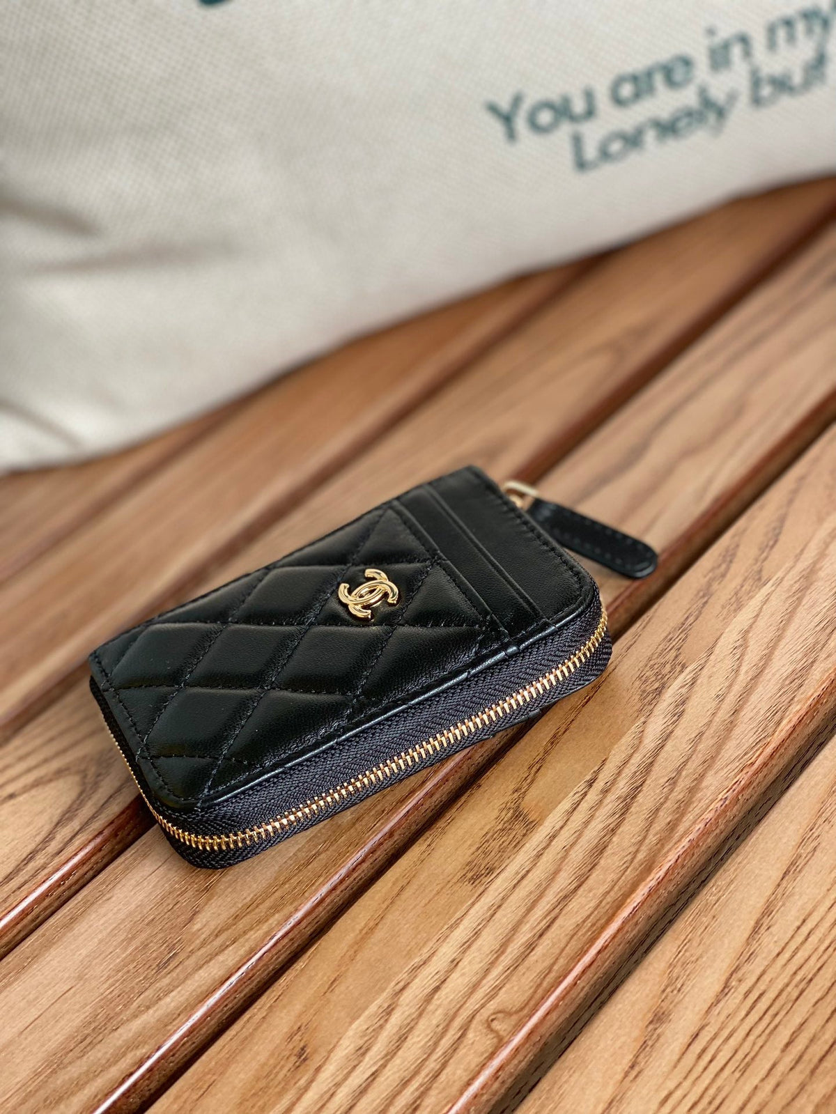 C*C 22A Zippy Coin Purse Black Sheepskin GHW