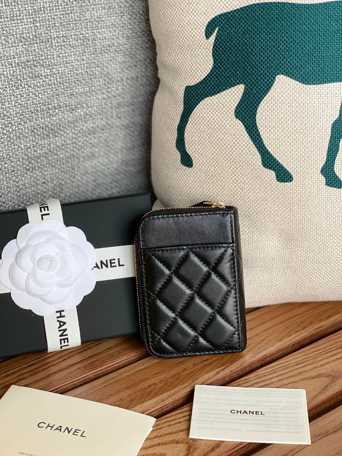 C*C 22A Zippy Coin Purse Black Sheepskin GHW