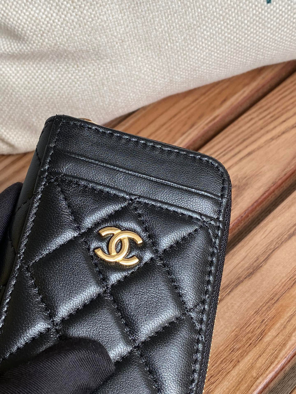C*C 22A Zippy Coin Purse Black Sheepskin GHW