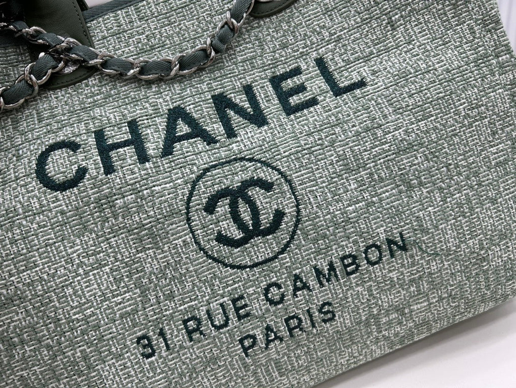C*C Deauville Tweed Bag Green Leather Silver Hardware 7