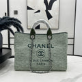 C*C Deauville Tweed Bag Green Leather Silver Hardware 7
