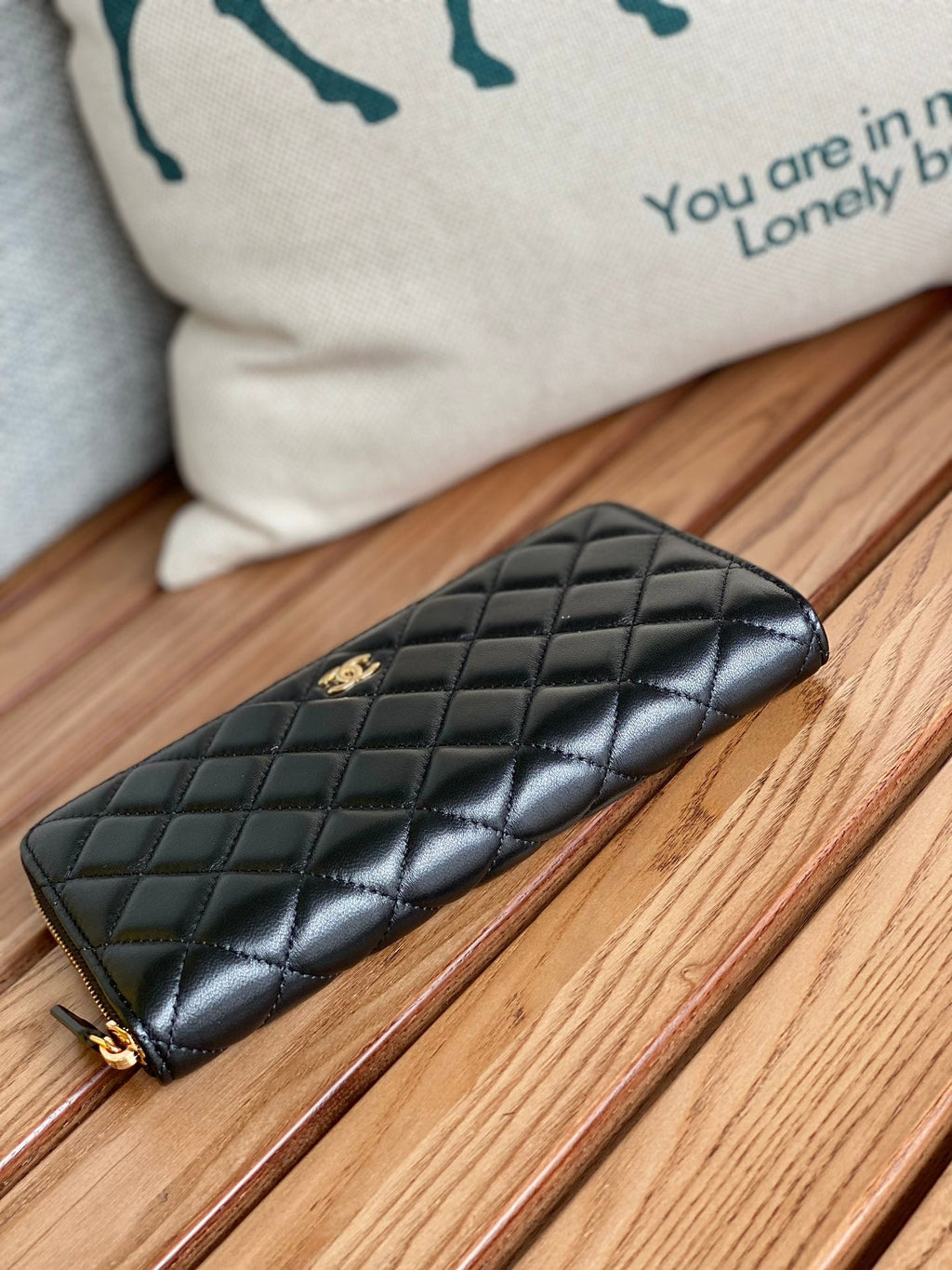 C*C Zippy Long Wallet 19.5cm Black Sheepskin GHW