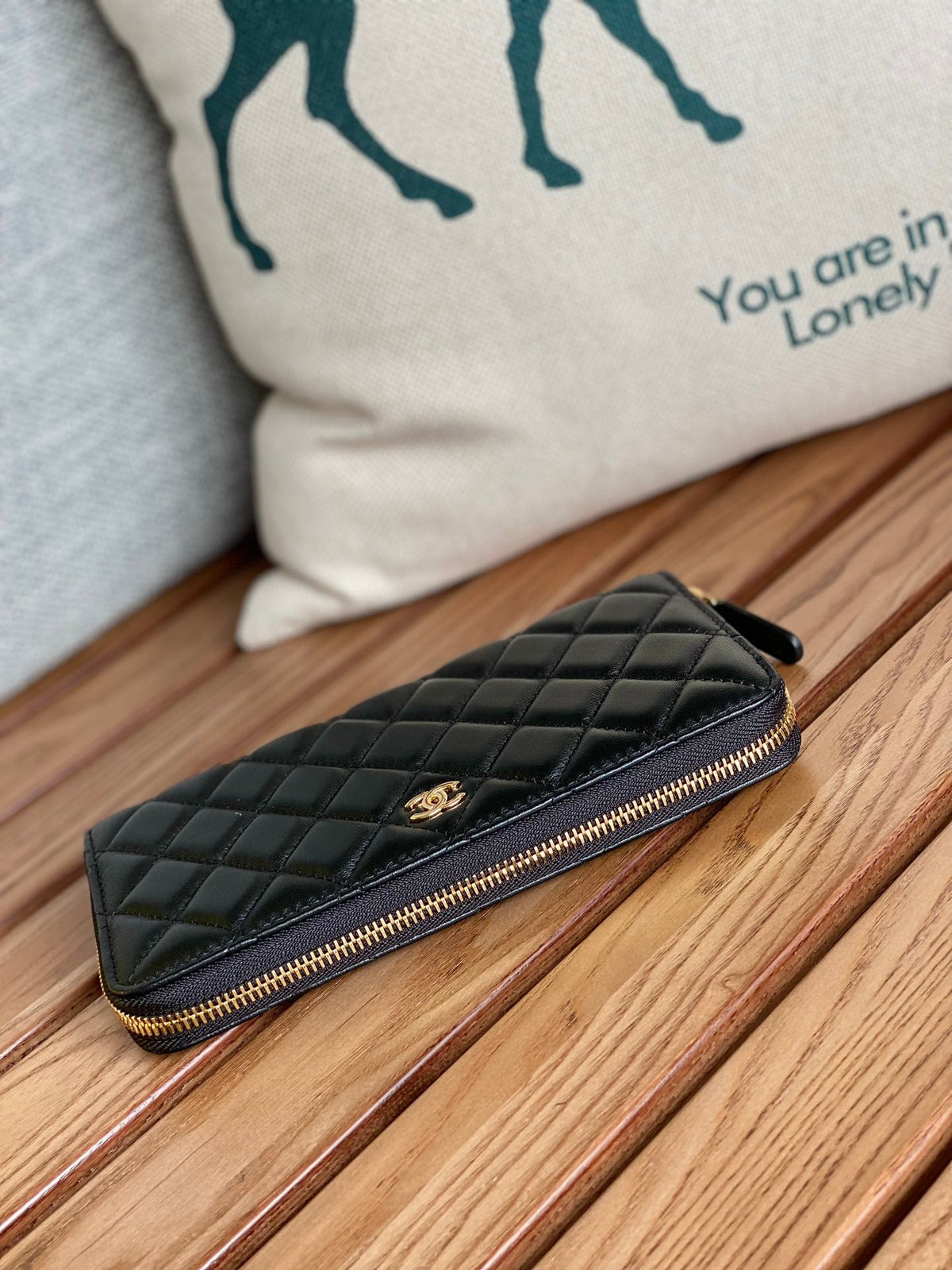 C*C Zippy Long Wallet 19.5cm Black Sheepskin GHW