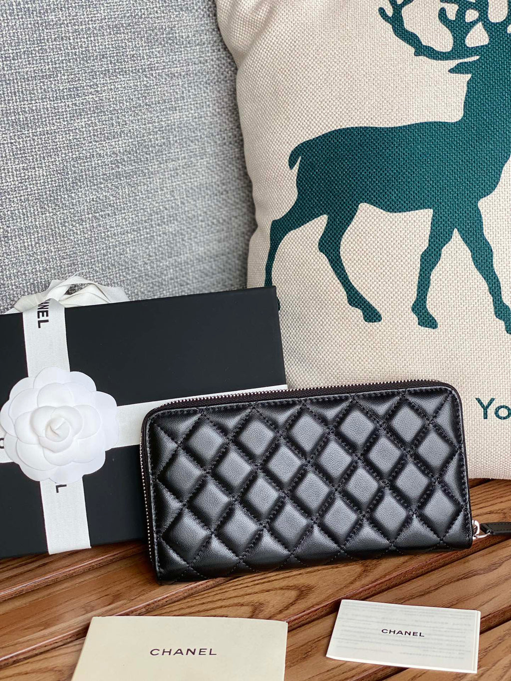 C*C Zippy Long Wallet 19.5cm Black Sheepskin Sliver Steel