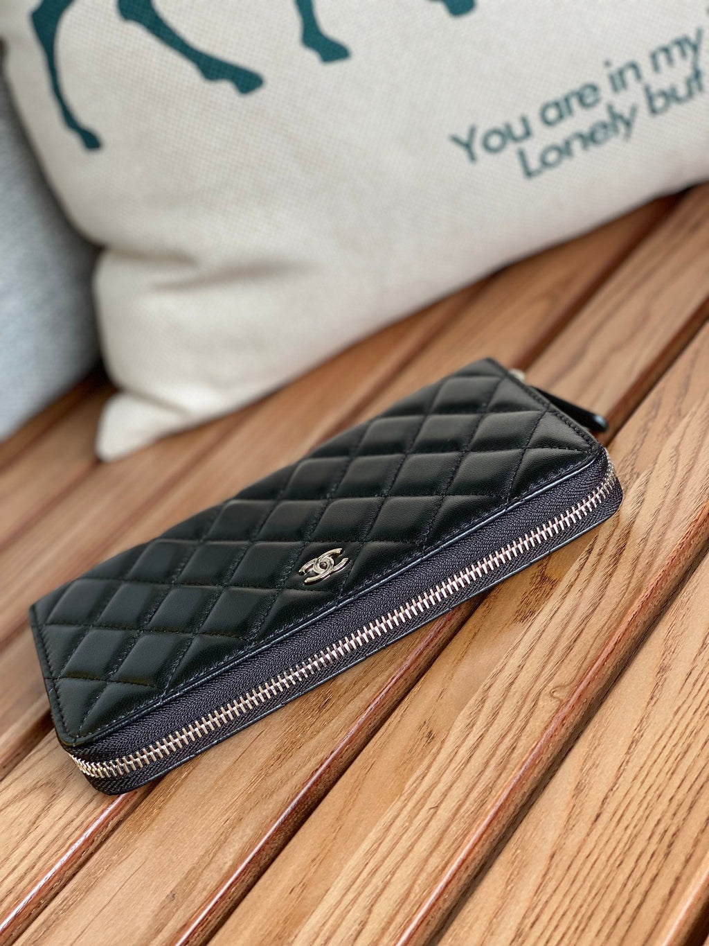 C*C Zippy Long Wallet 19.5cm Black Sheepskin Sliver Steel