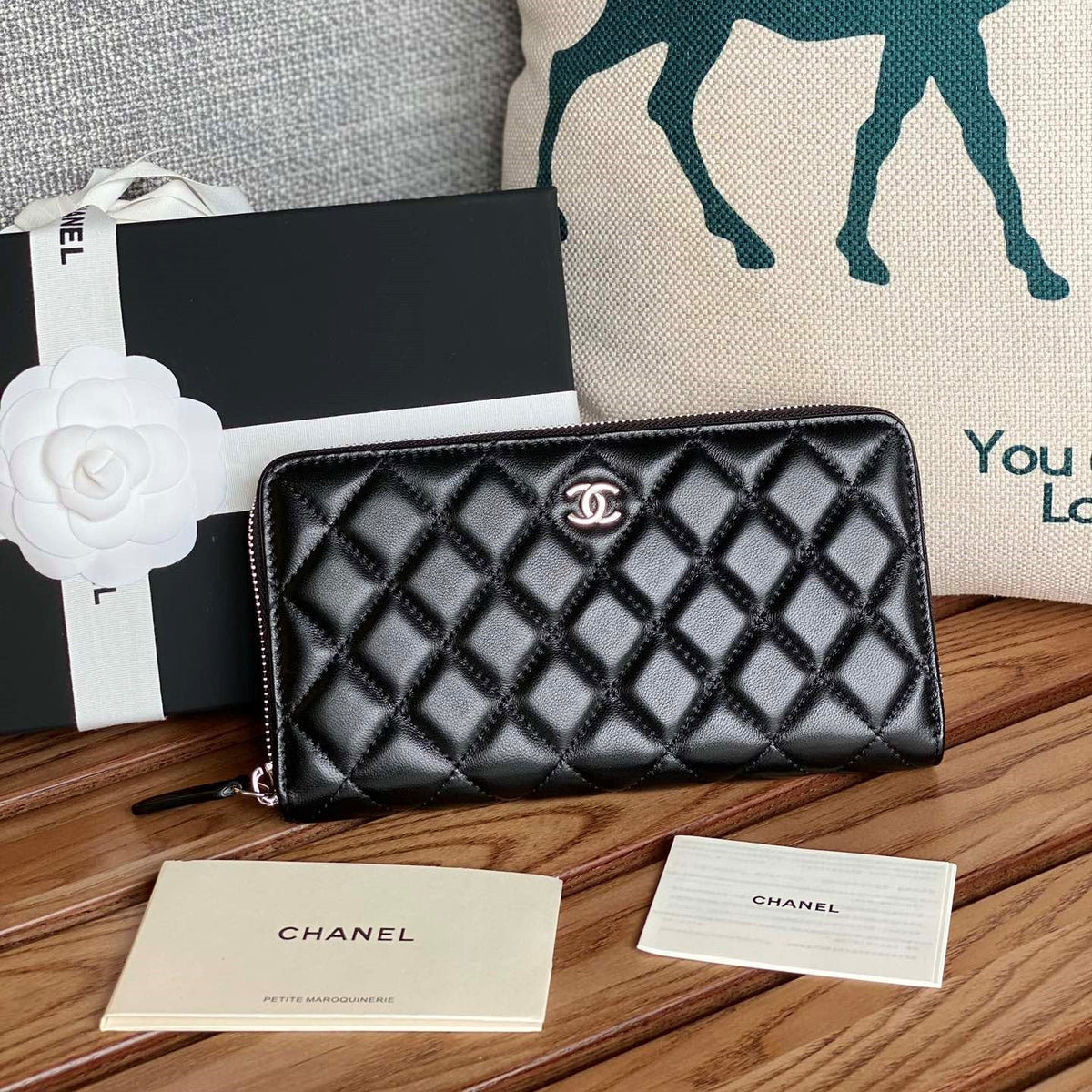 C*C Zippy Long Wallet 19.5cm Black Sheepskin Sliver Steel