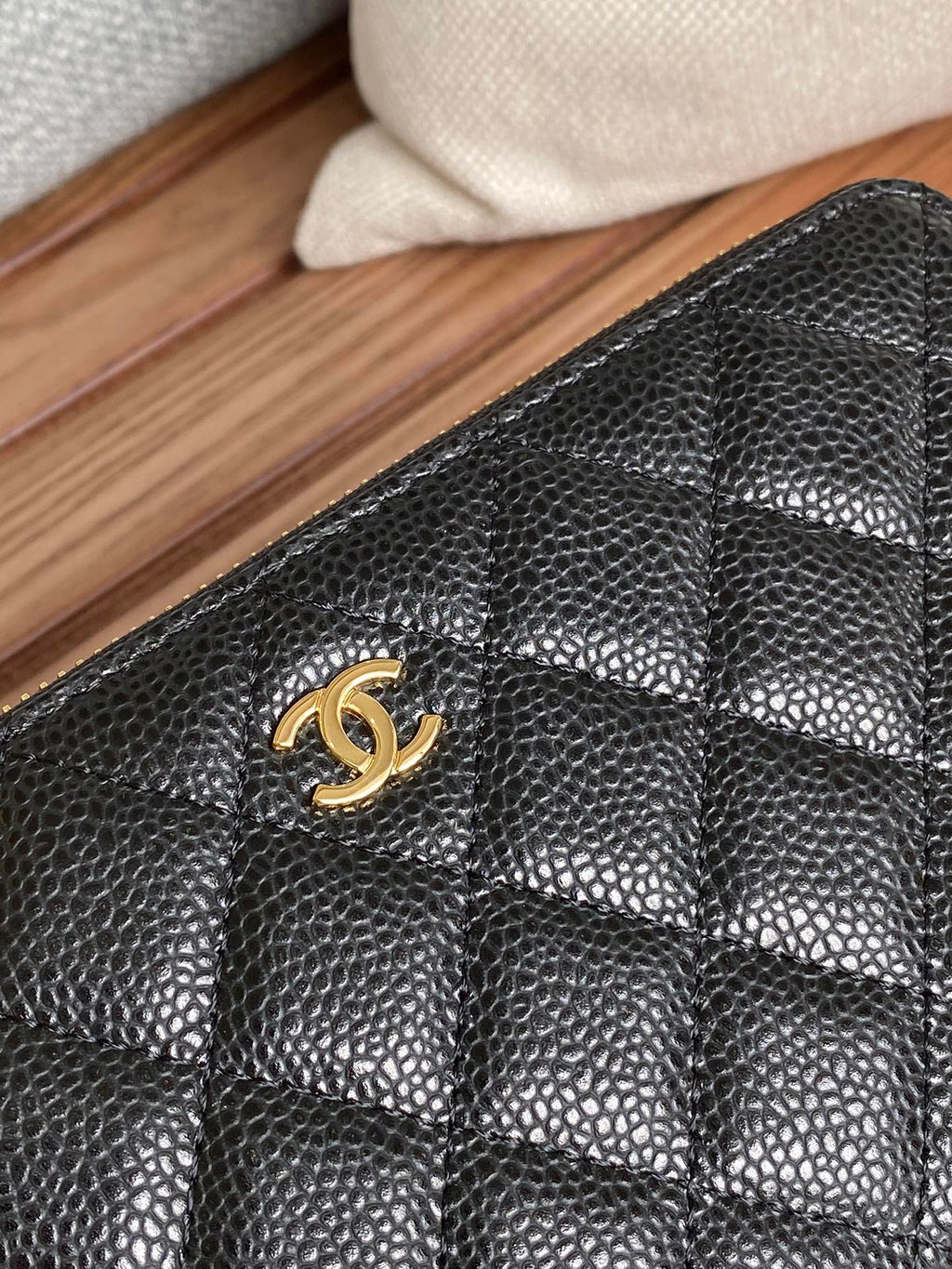 C*C Zippy Long Wallet 19.5cm Black Caviar GHW