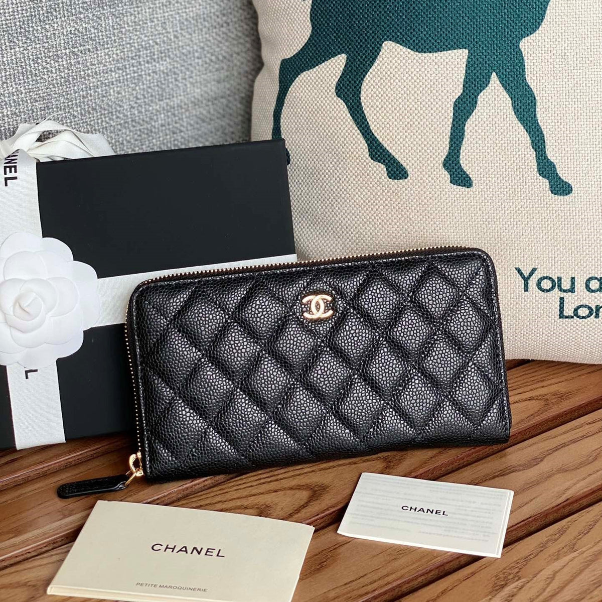 C*C Zippy Long Wallet 19.5cm Black Caviar GHW