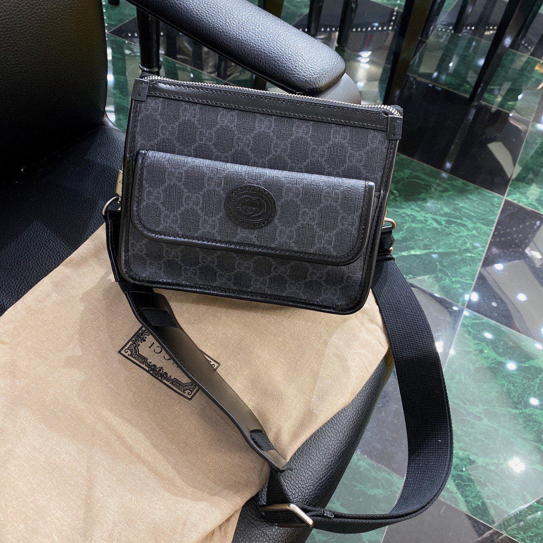 G*G SMALL 21 CROSSBODY BAG WITH TAG IN BLACK CANVAS