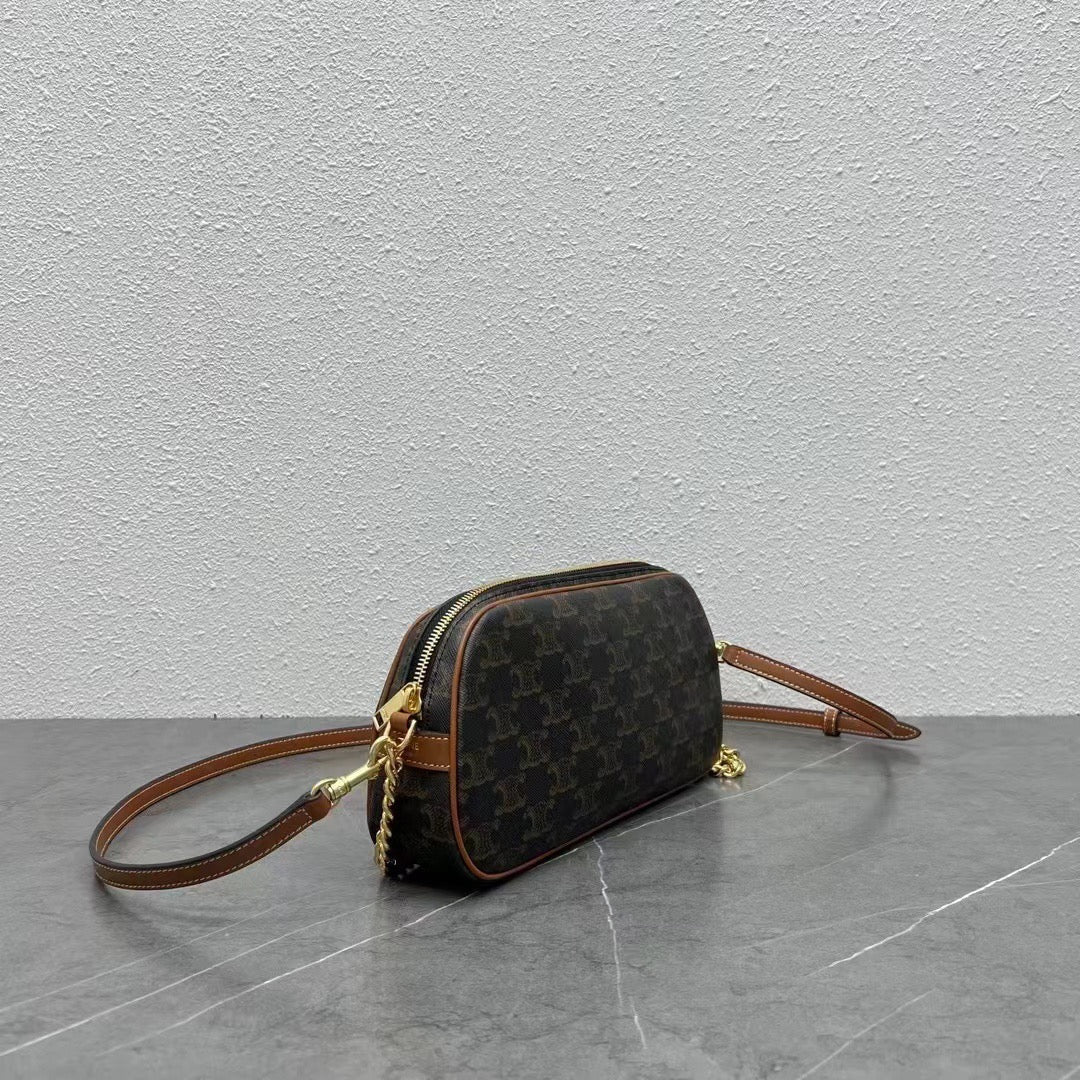 C*line Mini Camera Shoulder Bag Triomphe Black Brown Canvas & Calfskin